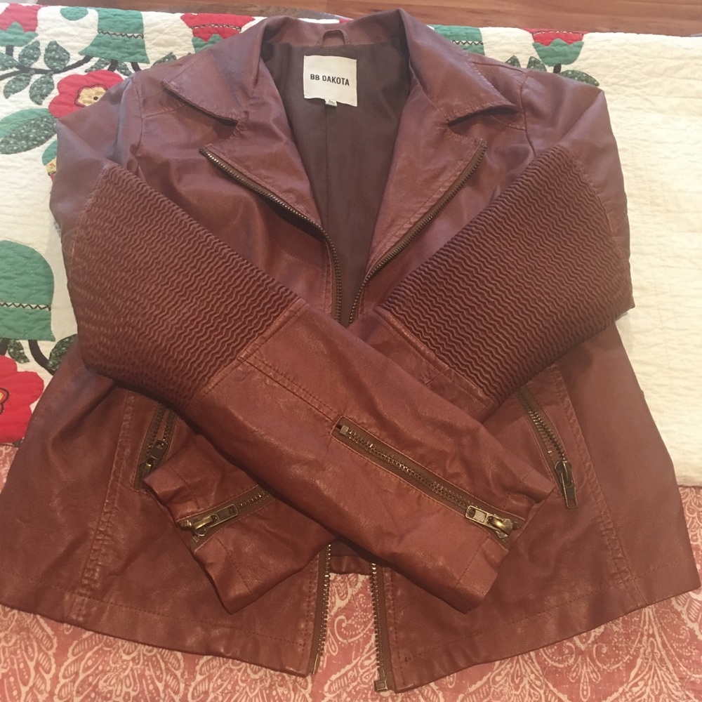 BB Dakota Brown Vegan Leather Biker Jacket